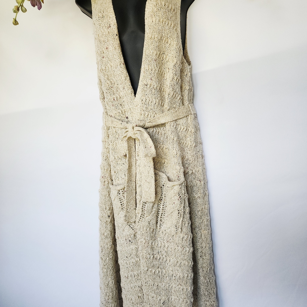 Democracy Beige Multi Speck Knit Tie‎ Cardigan Womens Small Preloved Tan Duster